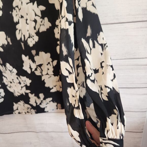 Maurices NWT womens XL black floral white cream long sleeve flowy boho blouse - Picture 7 of 10